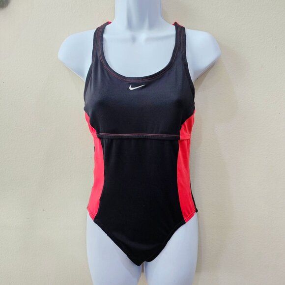 Nike One-Piece Swimsuit 6 – Black & Red Racerback Athletic Swimwear EUC - Picture 2 of 9